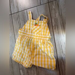 Vintage Gymboree Fruit Punch shortalls yellow& white checked plaid gingham